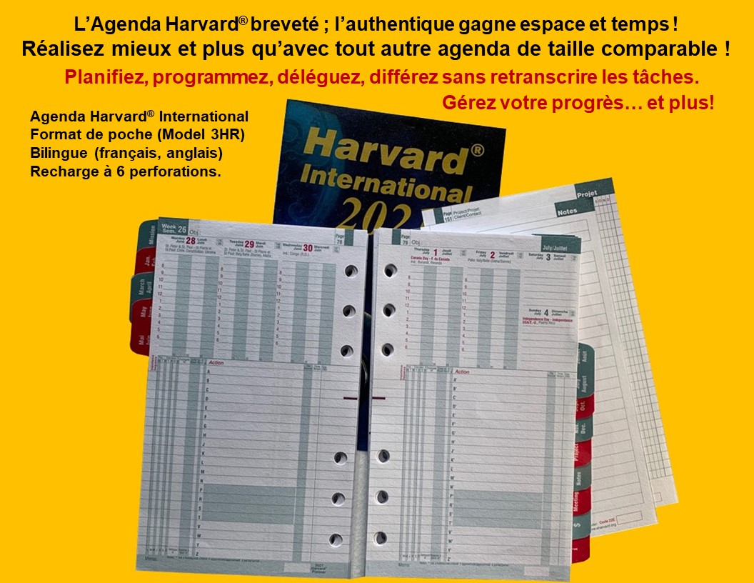 Harvard International bilingue. Recharge &agrave; 6 perforations pour classeur ou porte-documents &agrave; 6 anneaux.